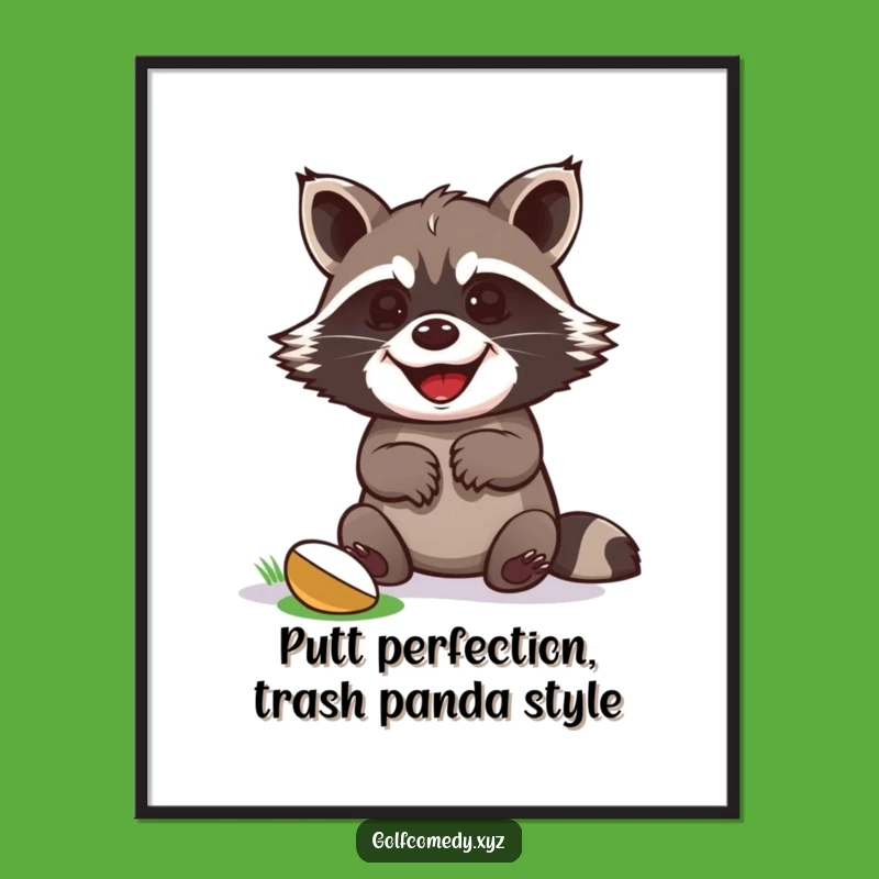 Free Printable Wall Art: Funny Raccoon Golfing! Humorous Downloadable Decor Gift