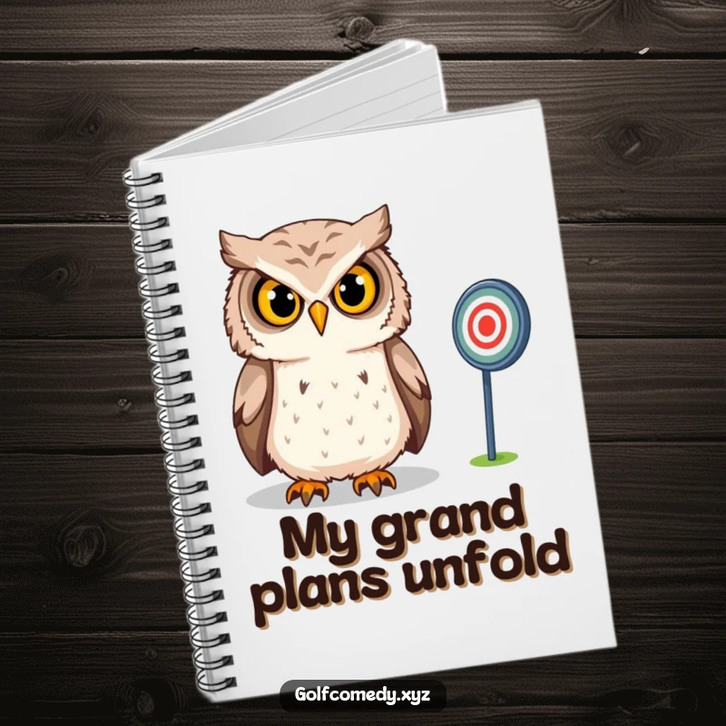 Funny Owl Notebook: A confident owl intensely gazes at a distant golf target, perfect for focused journaling and strategic note-taking.